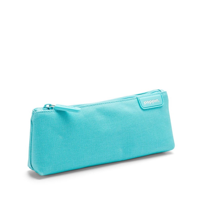Poppin Pencil Case, Large Capacity Pencil Pouch with Zipper Closure, Sturdy Canvas with Contrast Lining, (Aqua, Small) - Image 1